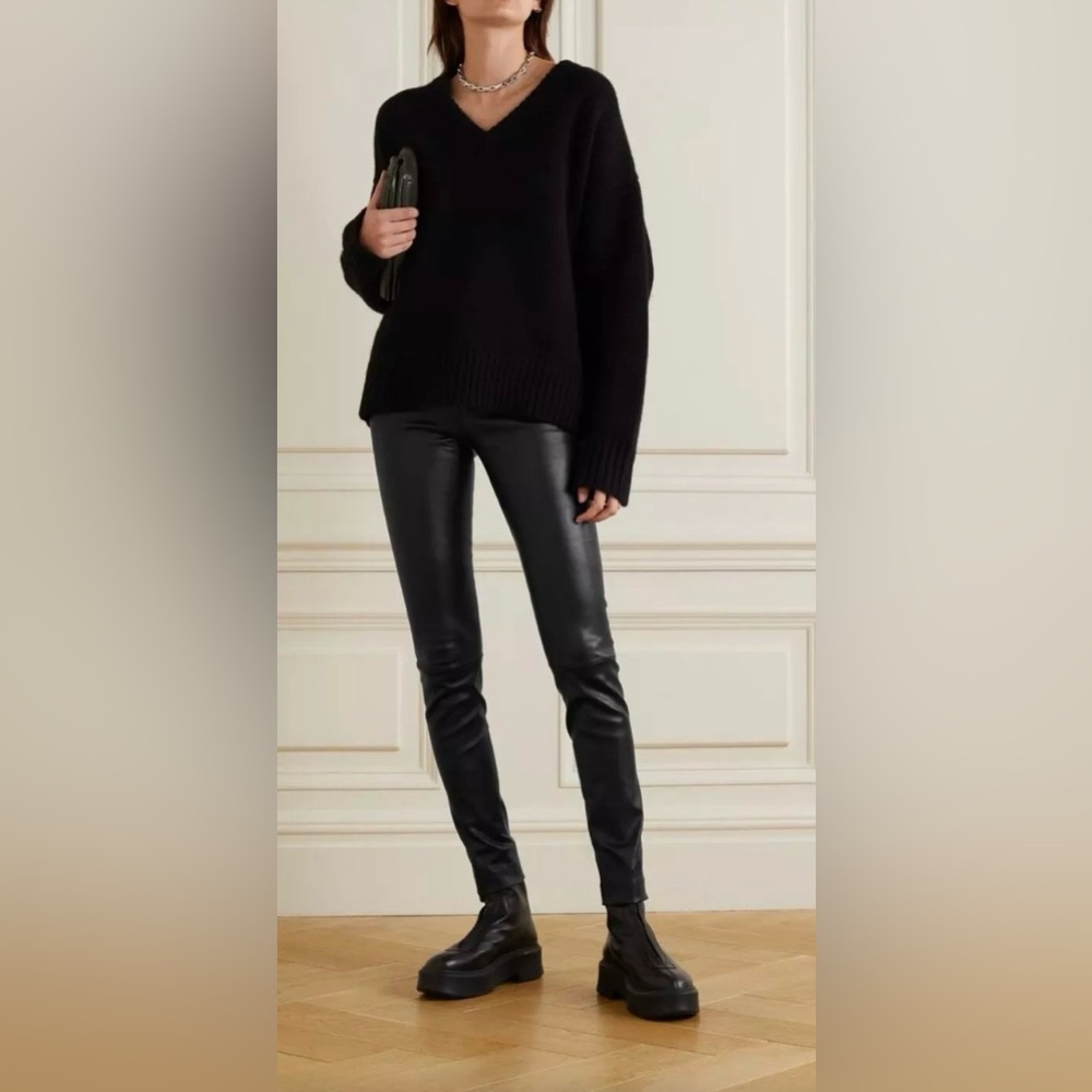 The Row Lambskin Leather Moto Leggings Black in size small